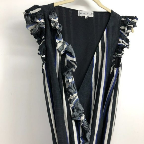 Apiece Apart  Costa Del Sol Ruffle Wrap maxi dress Linen Silk blend   striped W4 - Picture 5 of 16